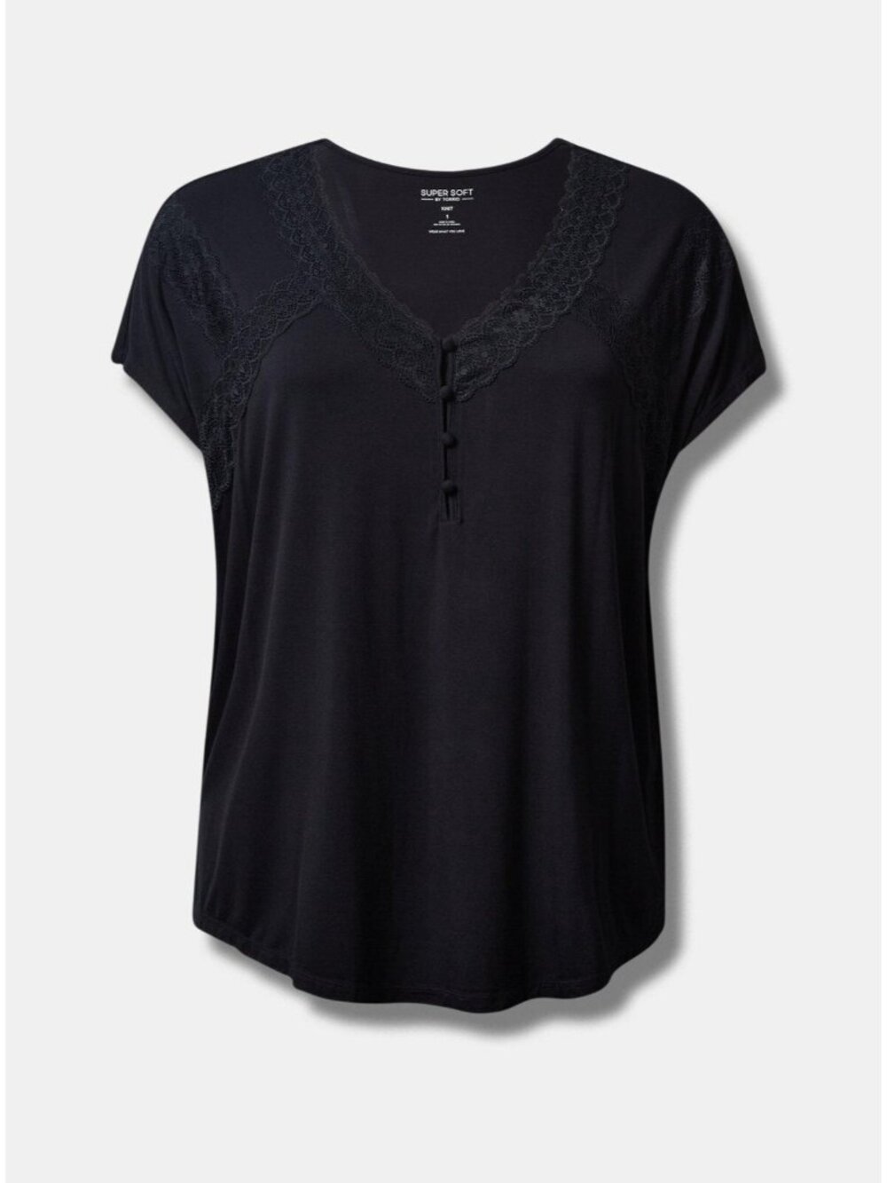 Torrid Super Soft Jersey Dolman Henley Lace Trim Top Blouse Black Size 3